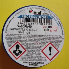 Припій дріт 0,80мм 0,1кг Cynel Sn60Pb40, flux SW26/3/2,5%