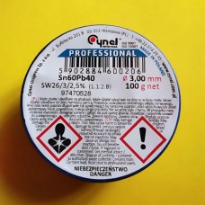 ПРИПОЙ дротові 3,00мм 0,1 кг. CYNEL SN60PB40 FLUX SW26 / 3 / 2,5% ПОС-60Ф